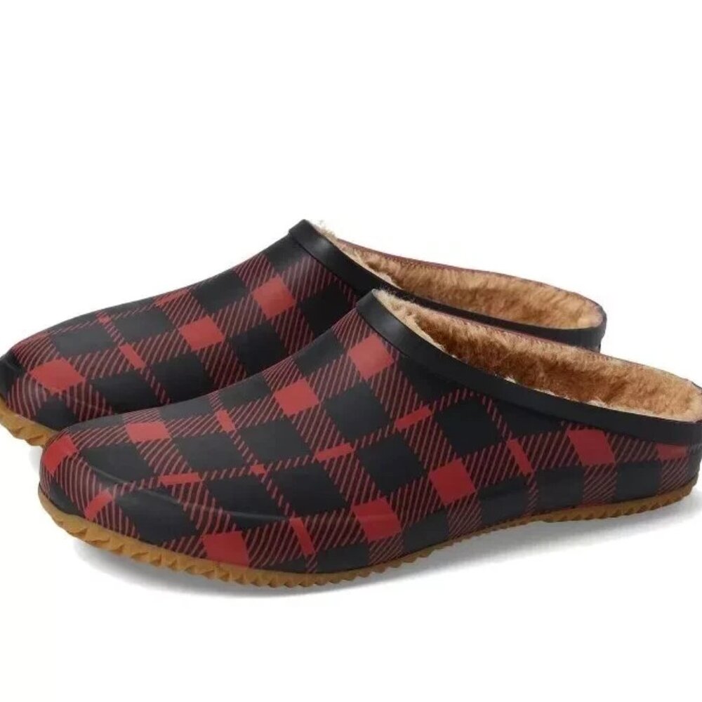 WESTERN CHIEF-Women's Heritage Red Plaid Lined Waterpoof Rubber Clogs-Size 7